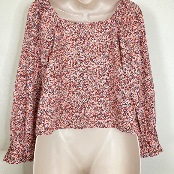 Universal Thread Ditsy Floral Peasant Red Pink Top Cotton Size XS - Picture 2 of 9